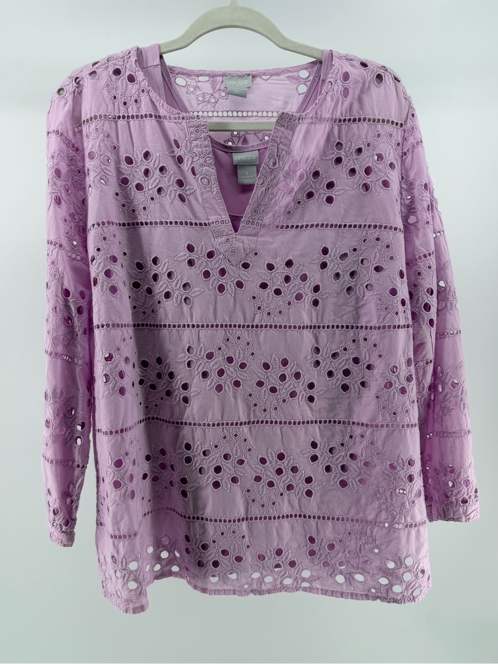 Chico's Lilac Eyelet Cotton Blouse & Matching Tank Shell Set, Women's XL (3)